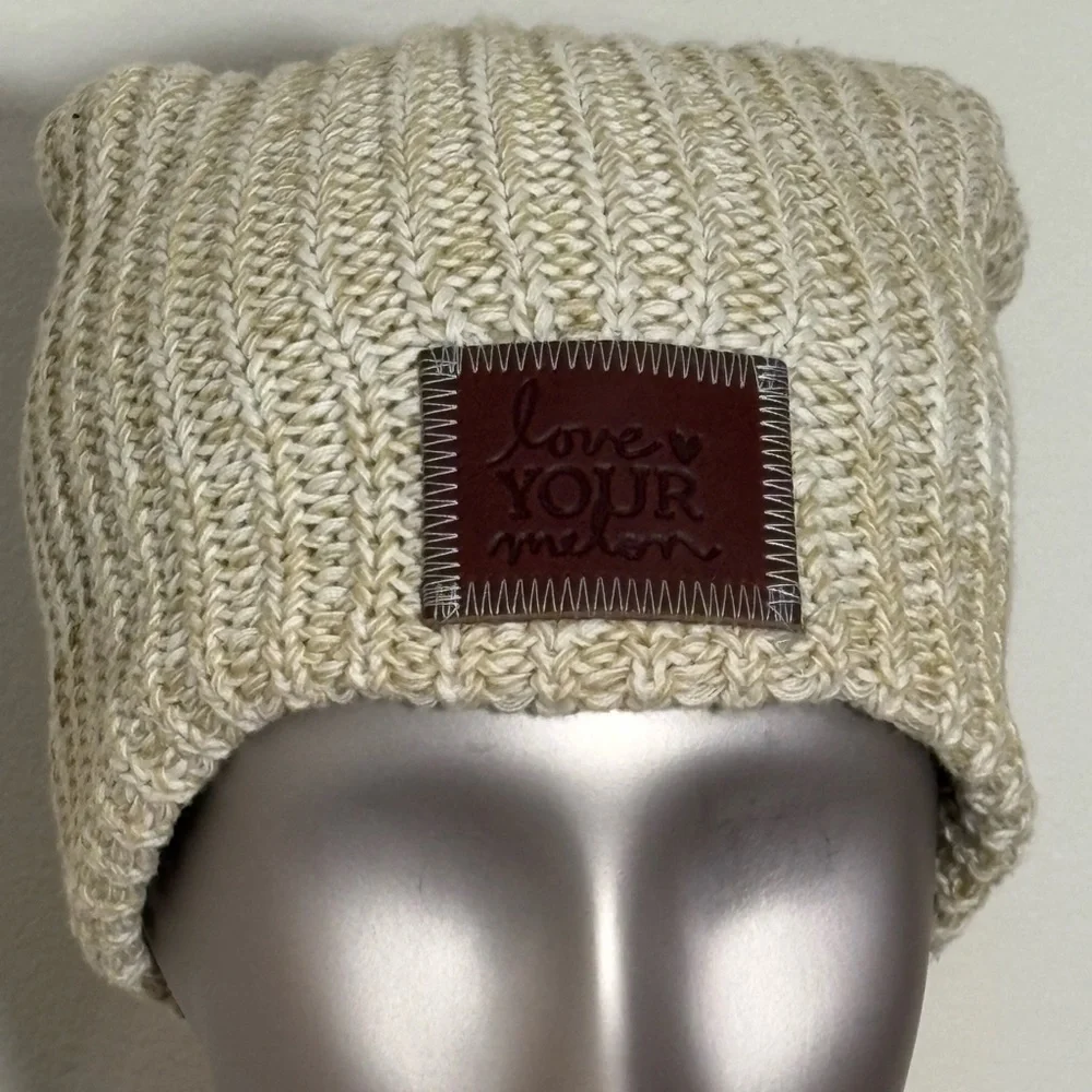 Love Your Melon Tan Knit Beanie Uncuffed Hat Slouchy Slouch MADE IN USA